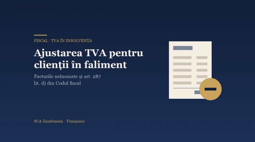 Ajustarea TVA pentru facturile neîncasate de la clienții în faliment, art. 287 lit. d) din Codul fiscal - SCA Zandomeni